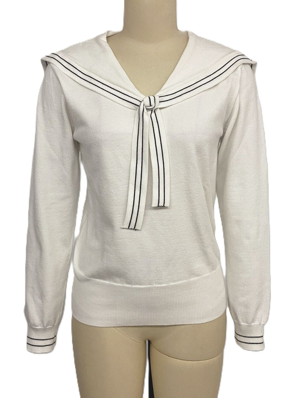 Preppy Sailor Collar Bow Knit Sweater - White - 5