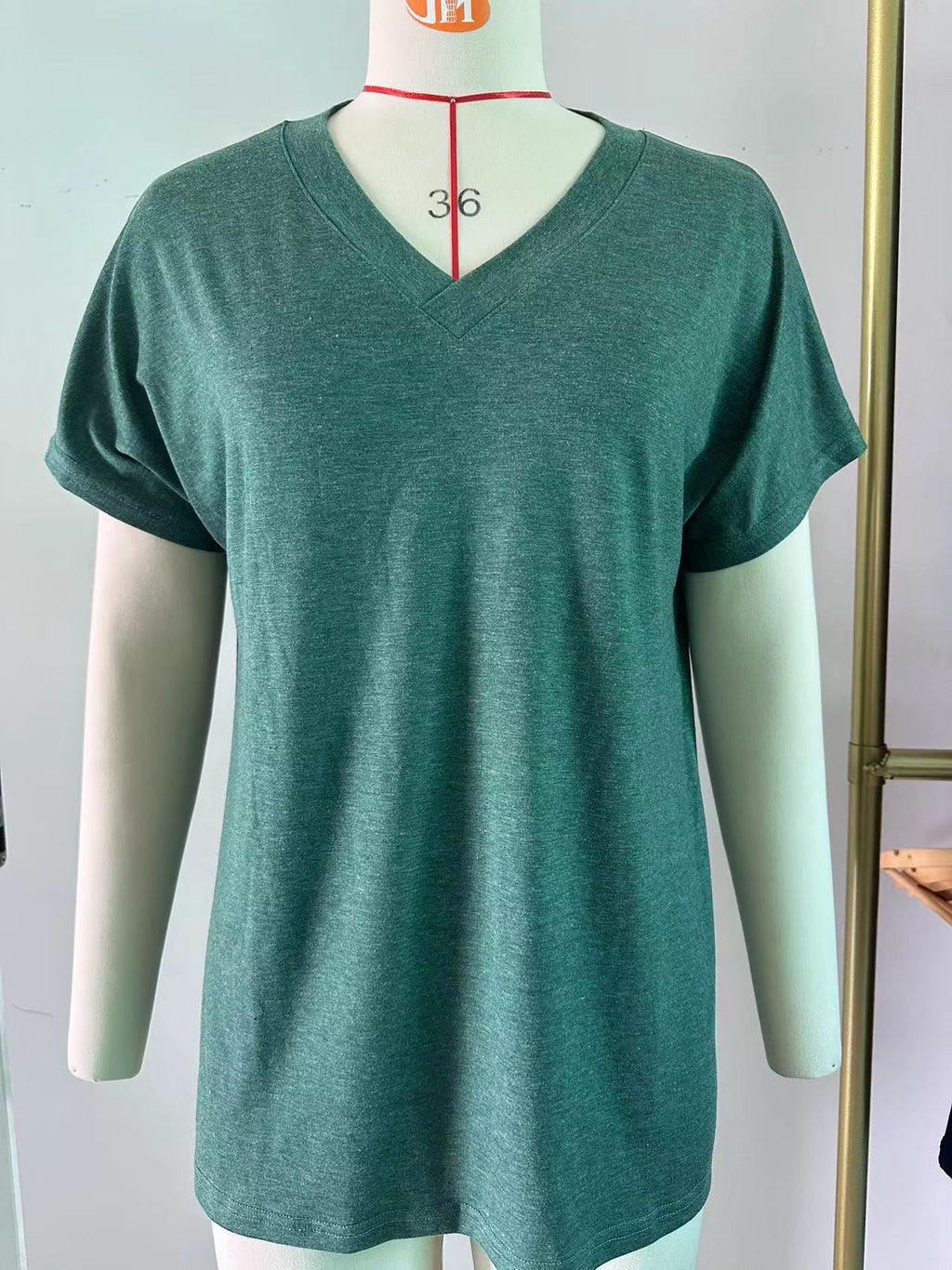 V Neck Dolman Sleeve Relaxed Tee - Dark green - 3
