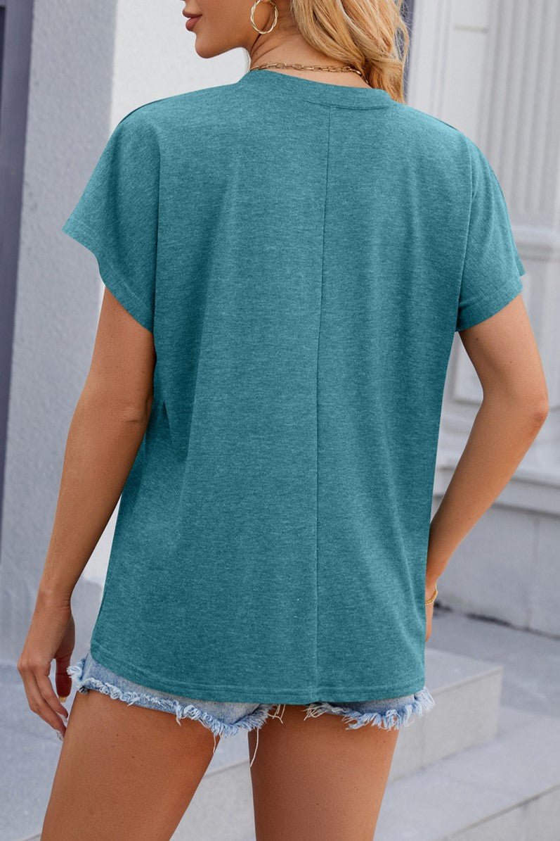 V Neck Dolman Sleeve Relaxed Tee - Teal - 2