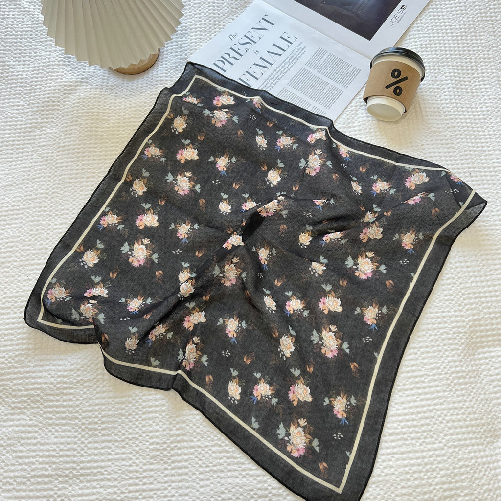 Vintage Floral Plaid Square Bandana Scarf - NO01