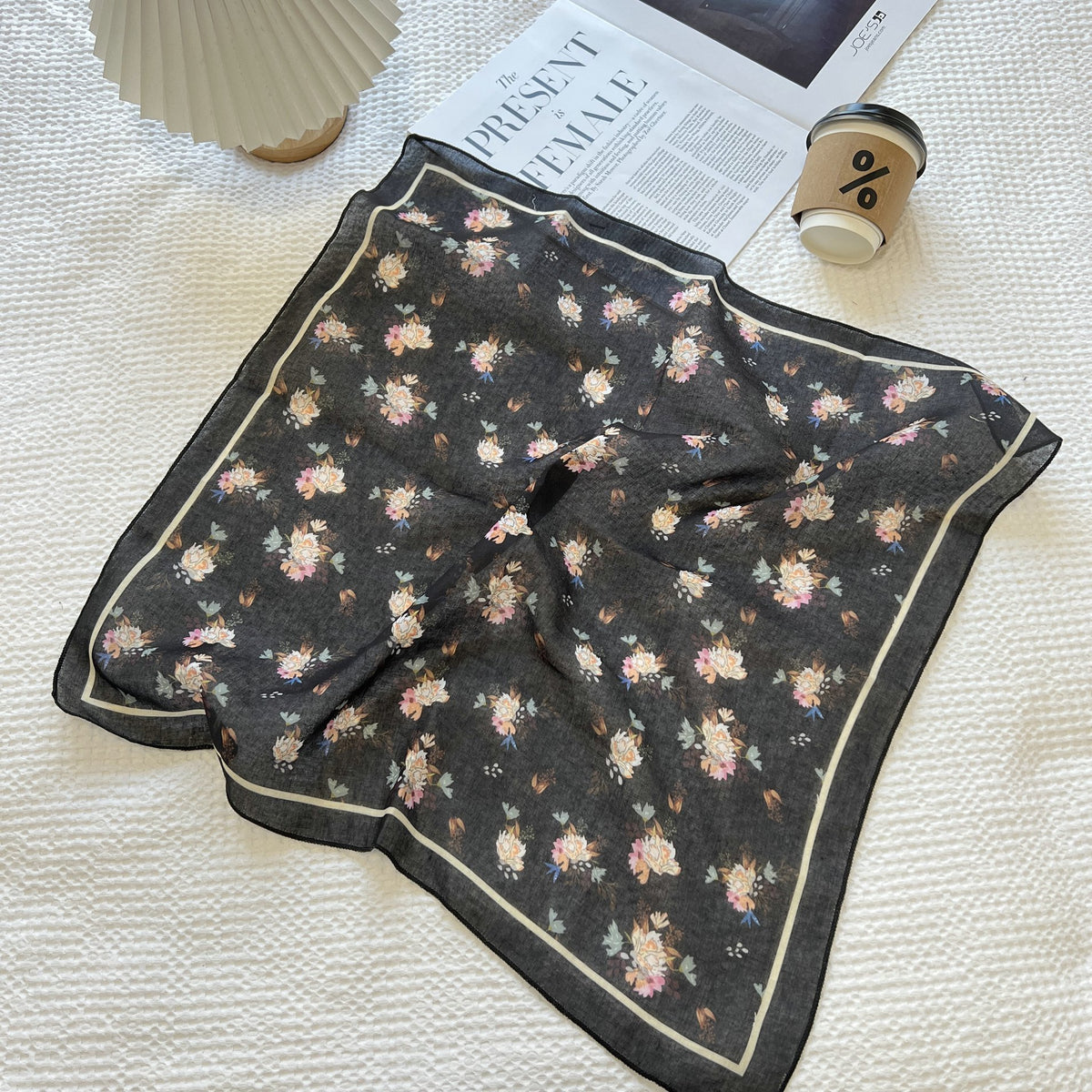 Vintage Floral Plaid Square Bandana Scarf - NO01