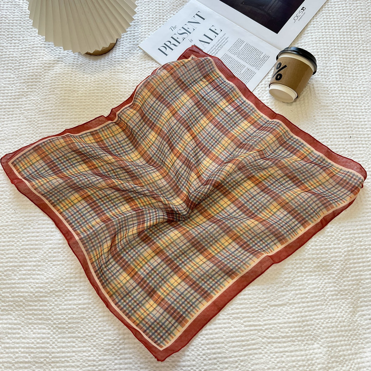 Vintage Floral Plaid Square Bandana Scarf - NO02