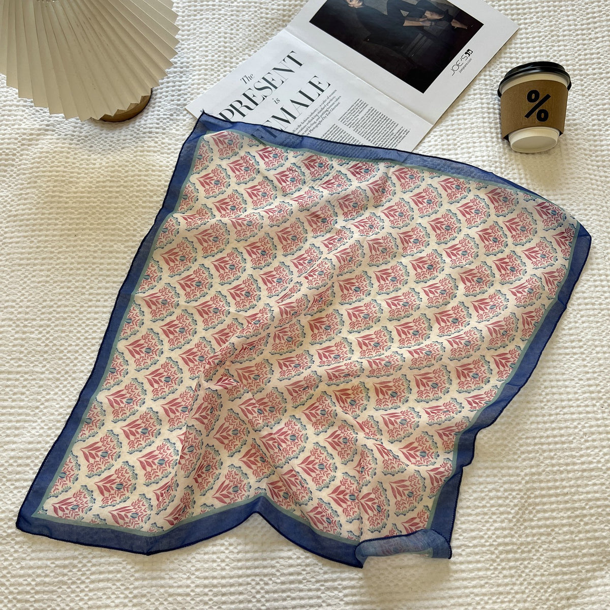 Vintage Floral Plaid Square Bandana Scarf - NO04