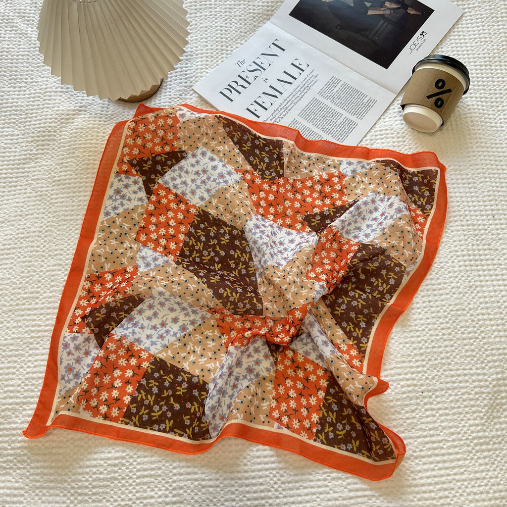 Vintage Floral Plaid Square Bandana Scarf - NO05