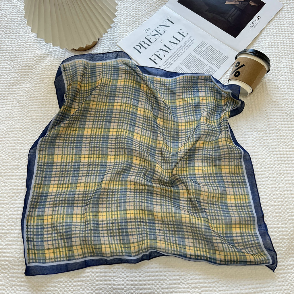 Vintage Floral Plaid Square Bandana Scarf - NO07