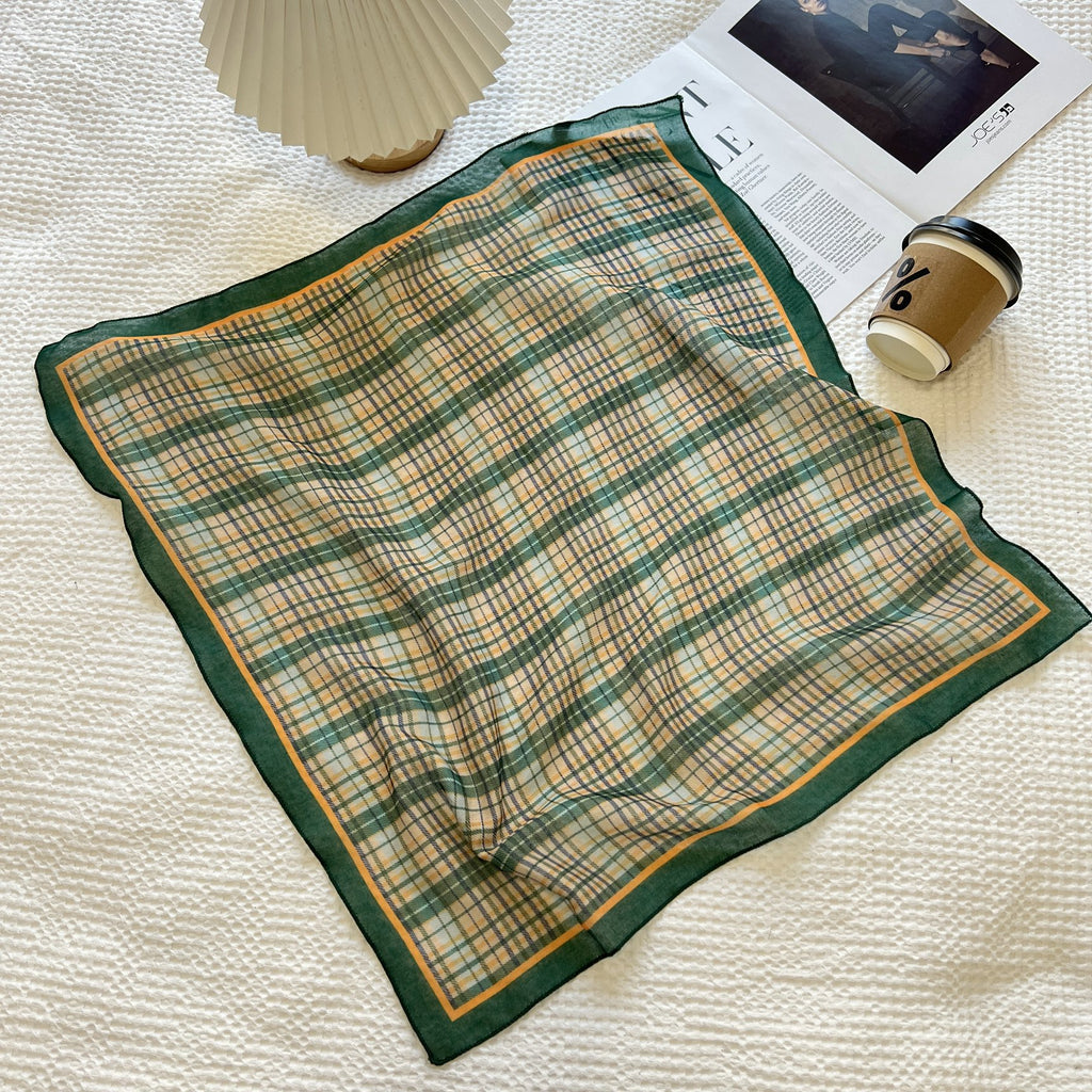 Vintage Floral Plaid Square Bandana Scarf - NO08