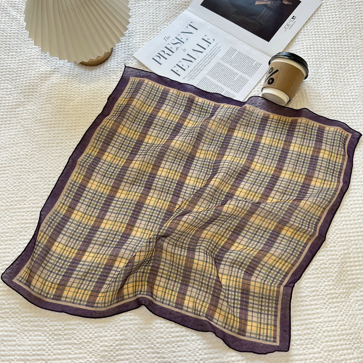 Vintage Floral Plaid Square Bandana Scarf - NO12