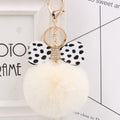Rhinestone Bow Faux Fur Pom Keychain - OffWhite