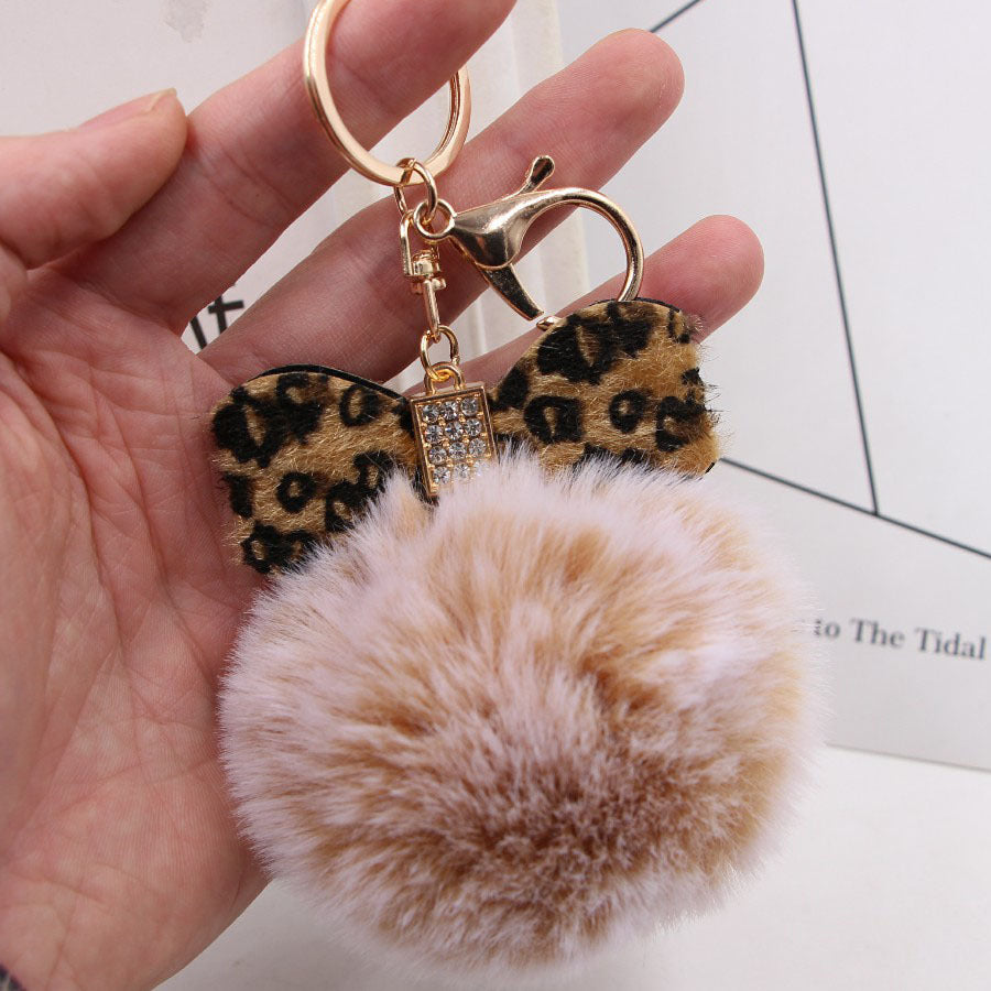 Rhinestone Bow Faux Fur Pom Keychain
