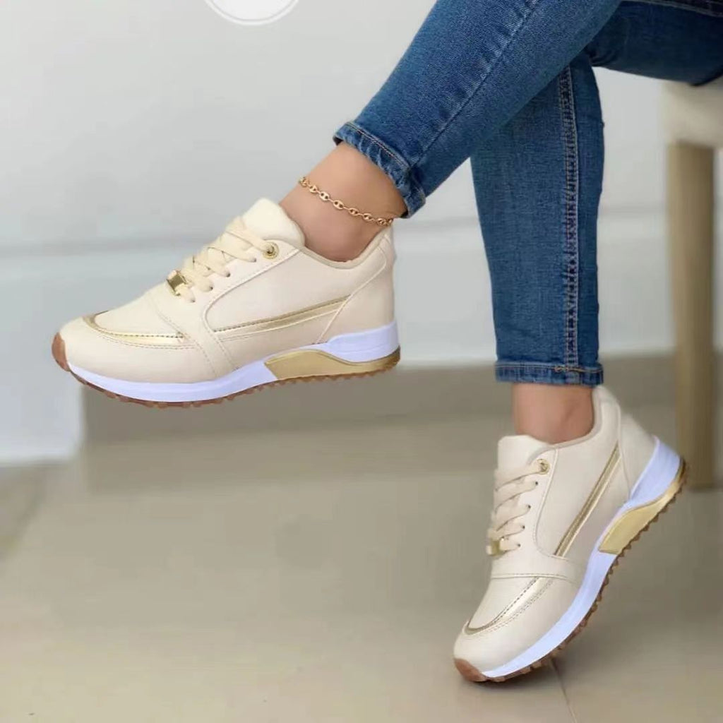 Faux Leather Side Stripe Lace-Up Platform Sneakers