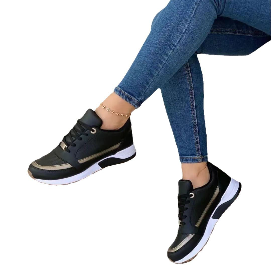 Faux Leather Side Stripe Lace-Up Platform Sneakers