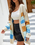 Bubble Knit Striped Longline Cardigan - Beige