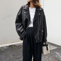 Faux Leather Asymmetric Zip Oversized Moto Jacket