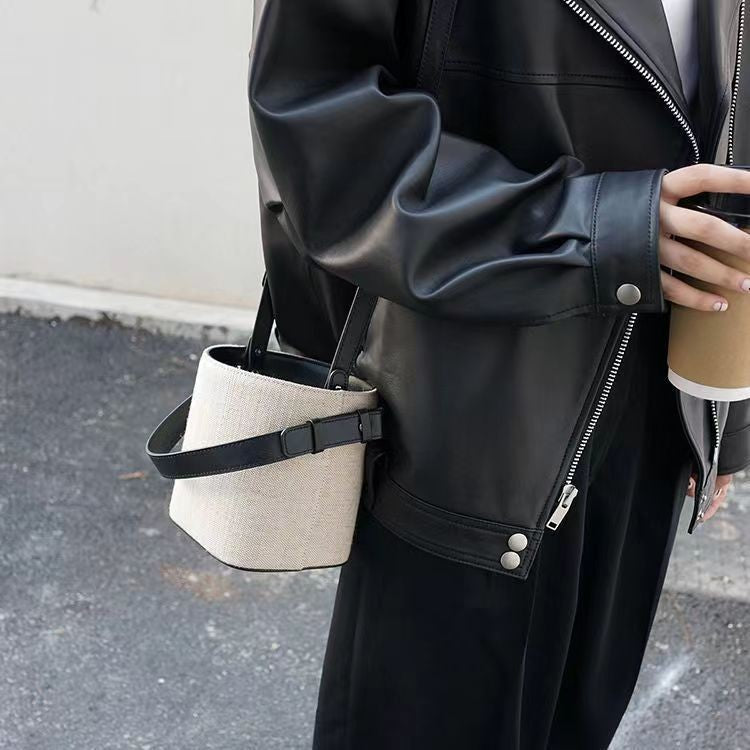 Faux Leather Asymmetric Zip Oversized Moto Jacket