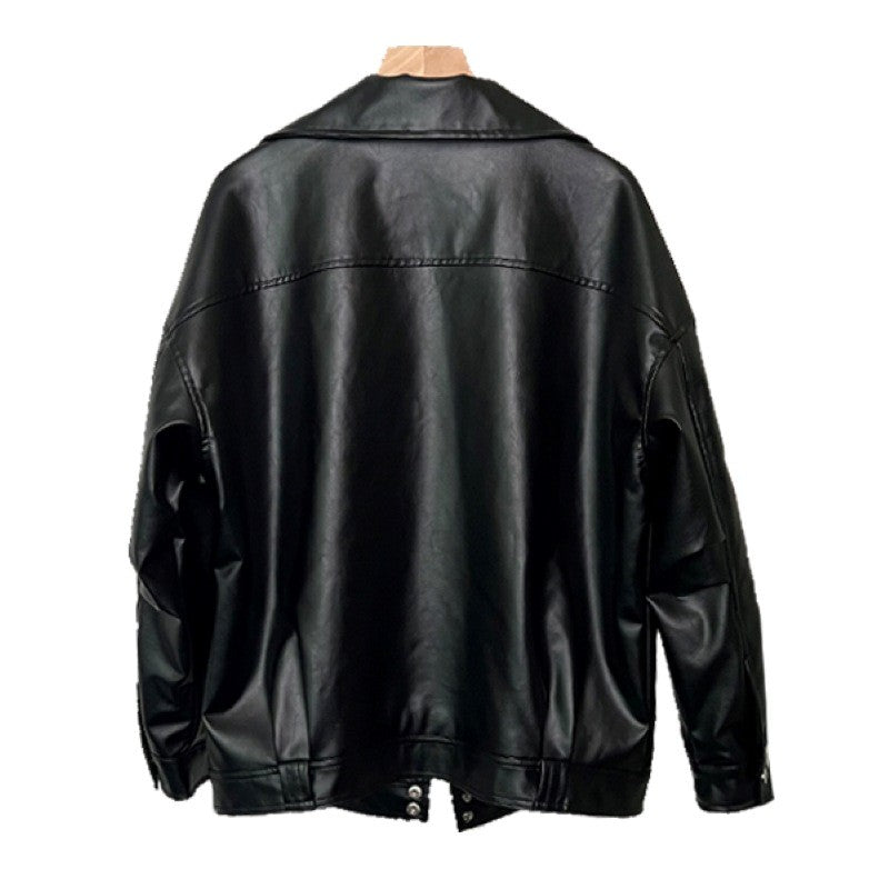 Faux Leather Asymmetric Zip Oversized Moto Jacket