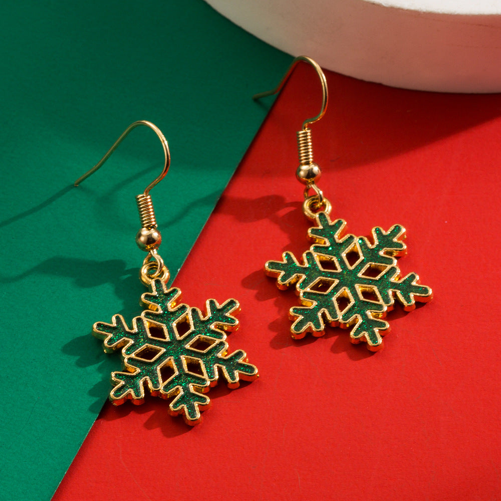 Openwork Snowflake Hook Earrings - Green