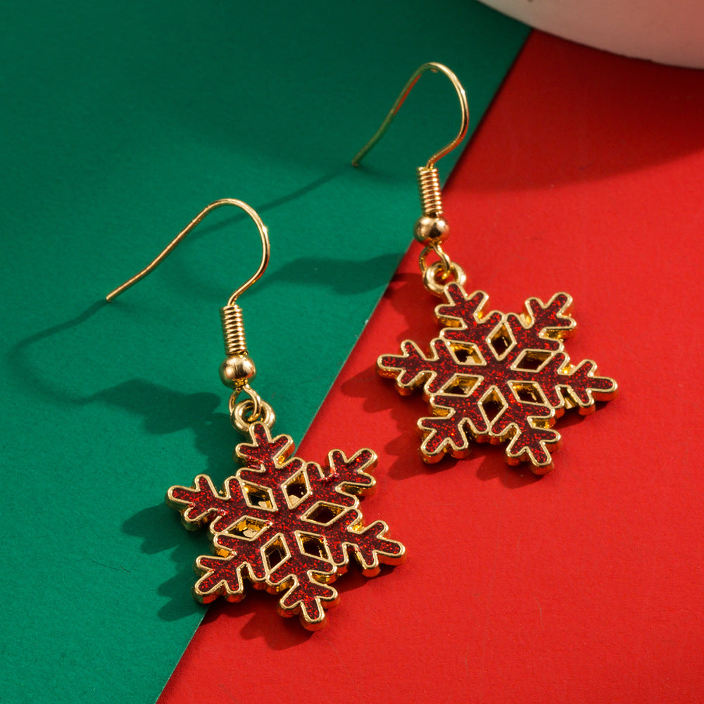 Openwork Snowflake Hook Earrings - Red