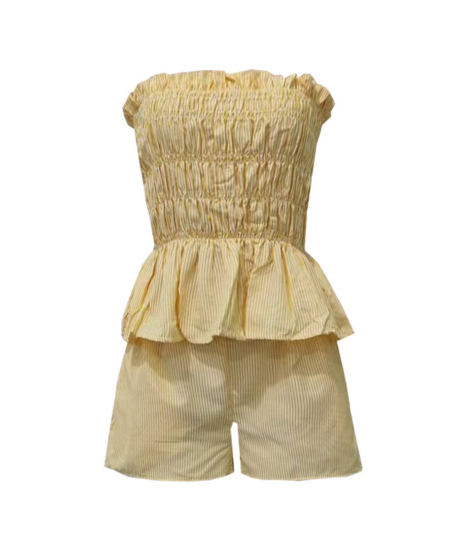 Smocked Bandeau Peplum Top and Shorts Set