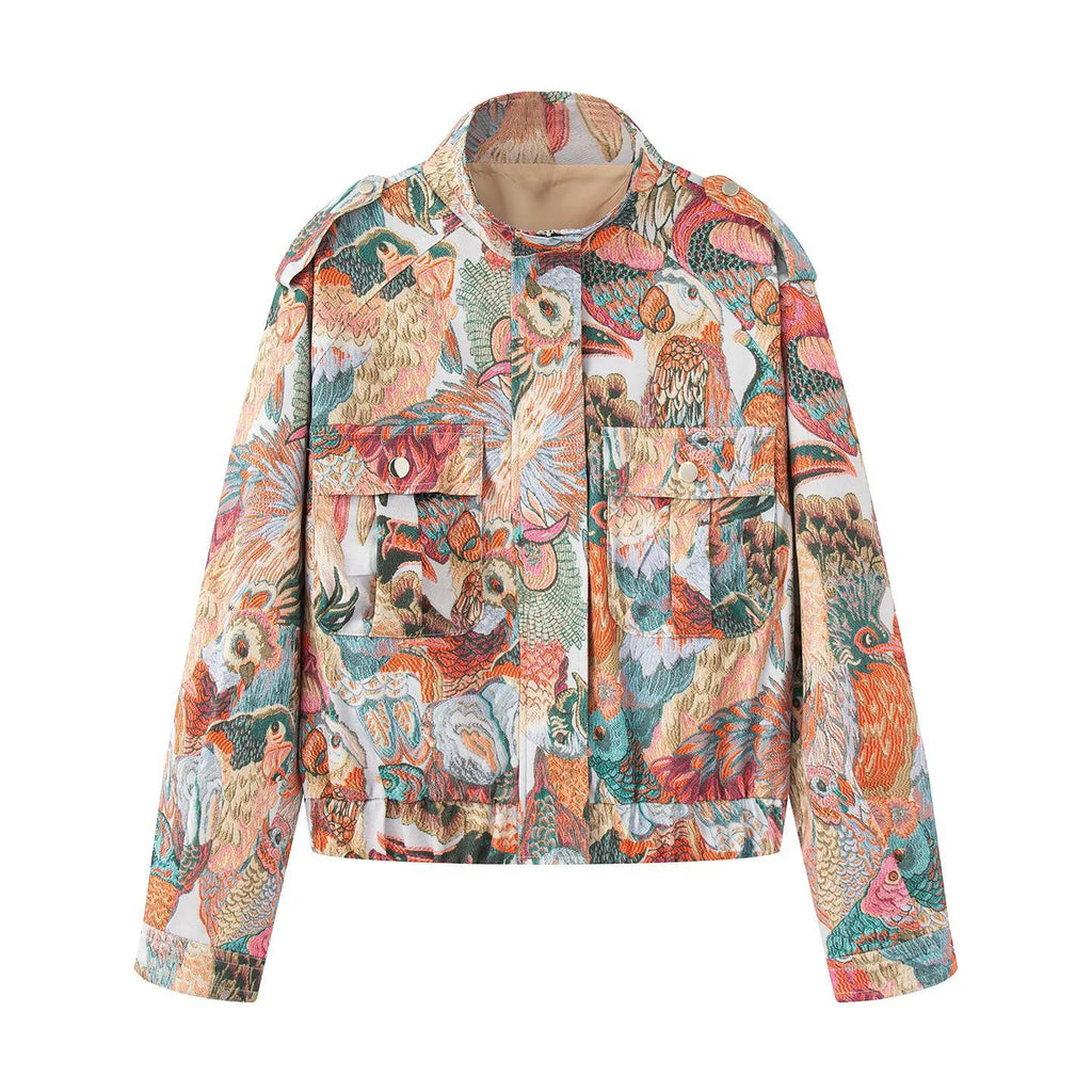 Peacock Tapestry Jacquard Bomber Jacket - Decor