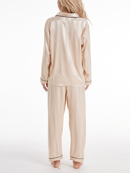 Tonal Stripe Satin Pajama Set - Champagne - 1