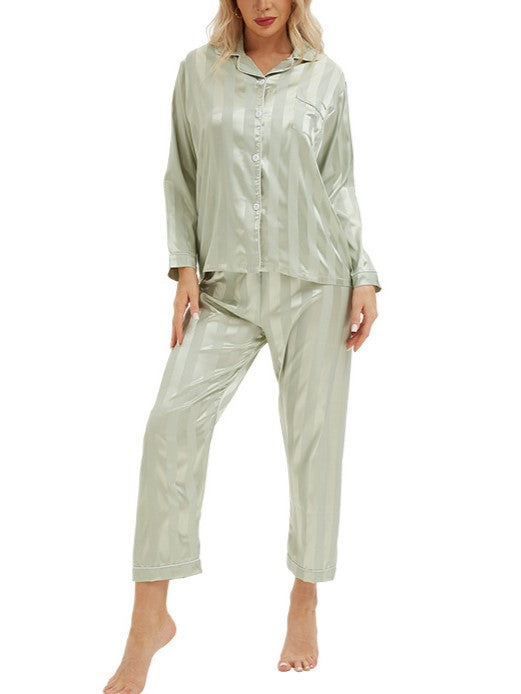 Tonal Stripe Satin Pajama Set - Mint