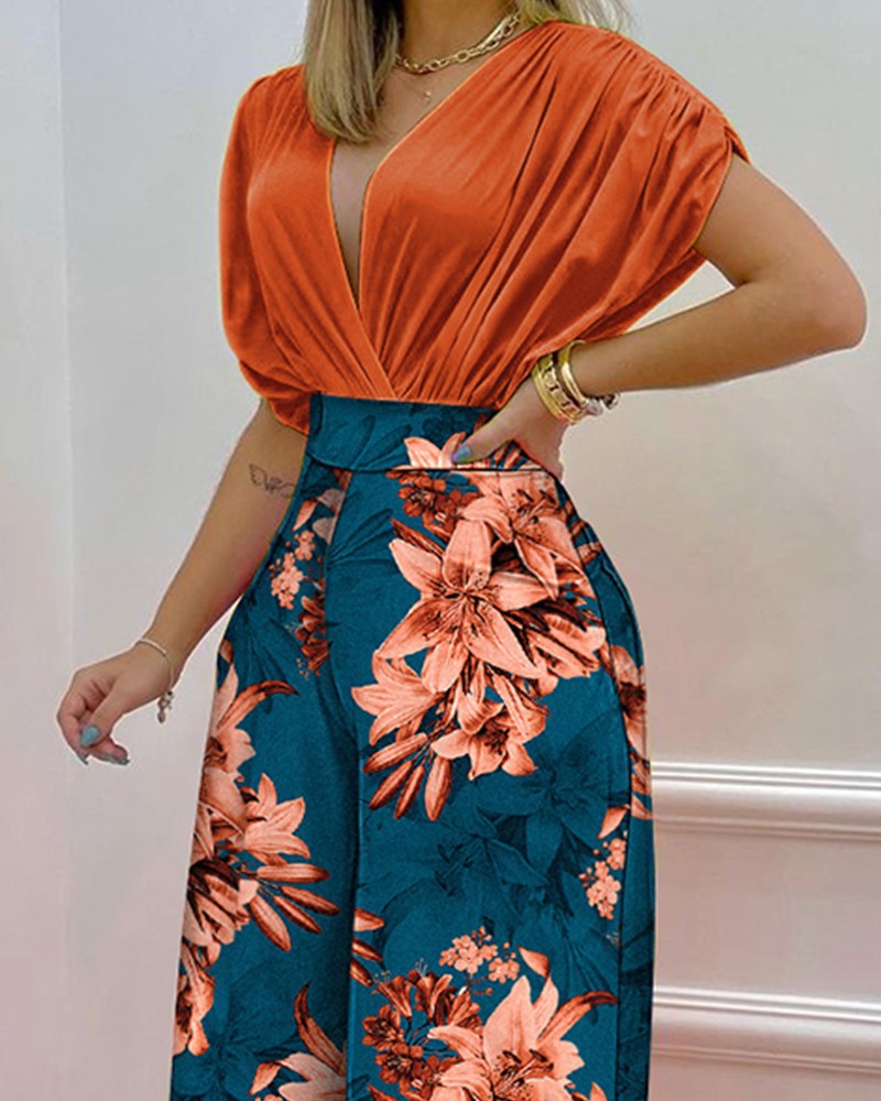 Draped Batwing Top And Wide Leg Pants Set - Rust Red