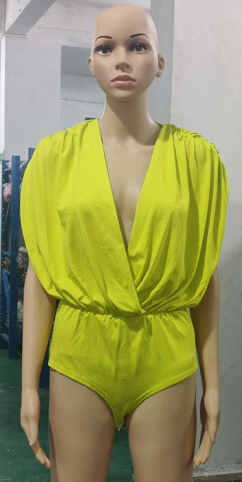 Draped Batwing Top And Wide Leg Pants Set - Yellow - 3