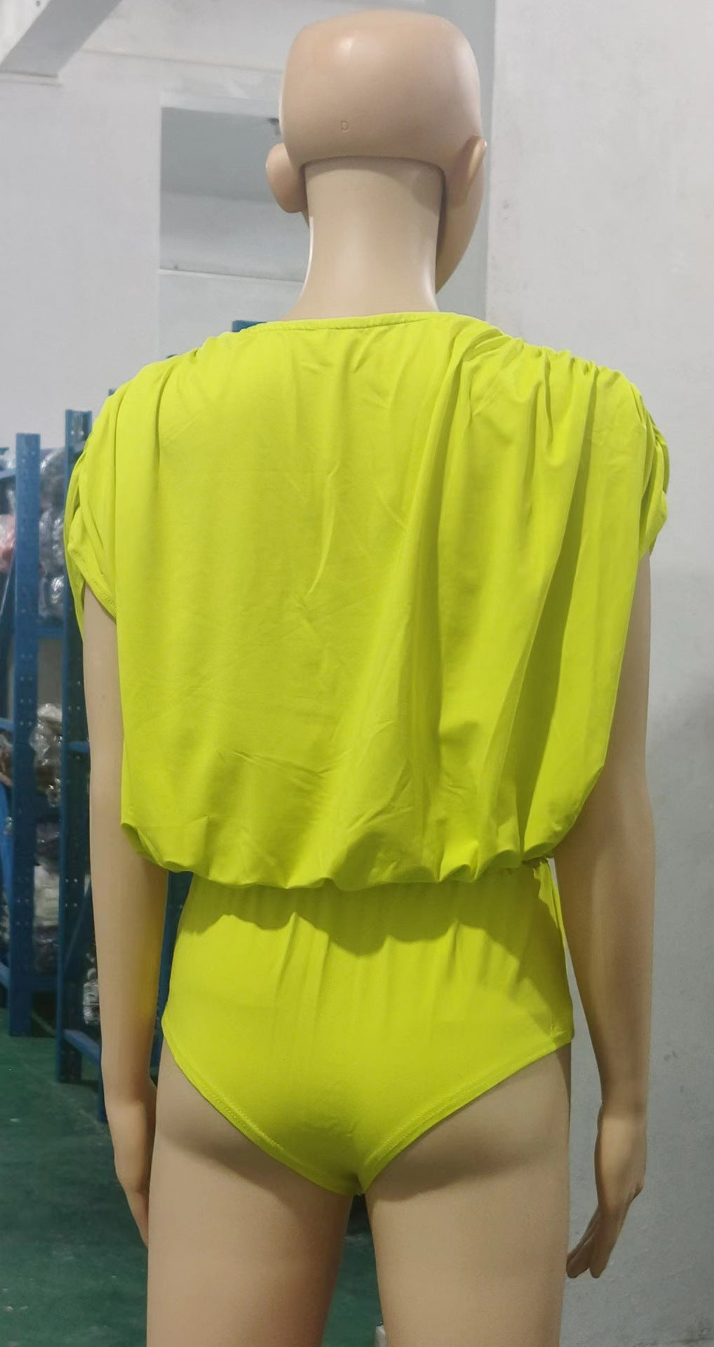 Draped Batwing Top And Wide Leg Pants Set - Yellow - 4