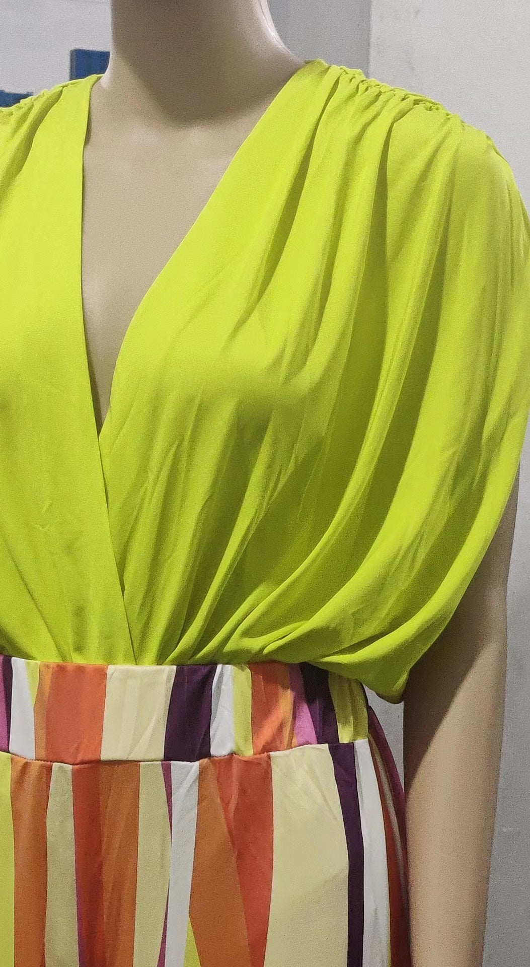 Draped Batwing Top And Wide Leg Pants Set - Yellow - 5