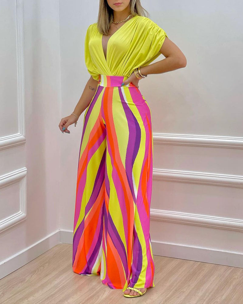 Draped Batwing Top And Wide Leg Pants Set