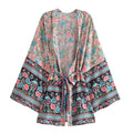 Retro Floral Kimono Cover Up With Sash Belt - Black