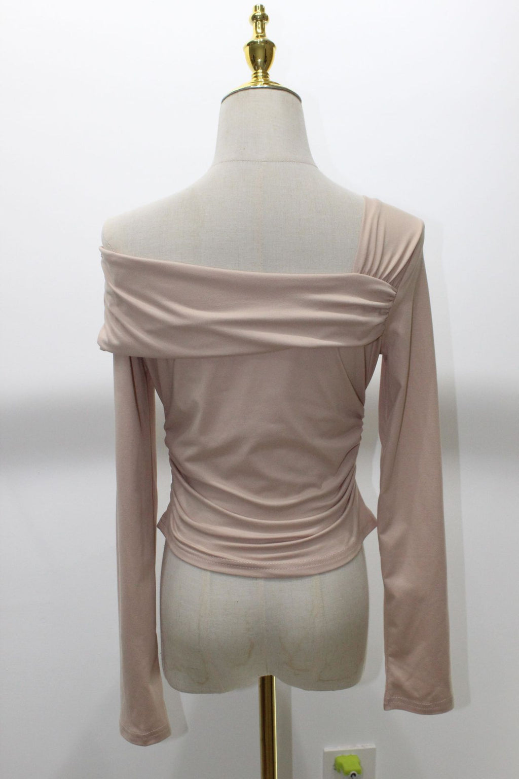 Asymmetric One Shoulder Ruched Knit Top - Beige - 2