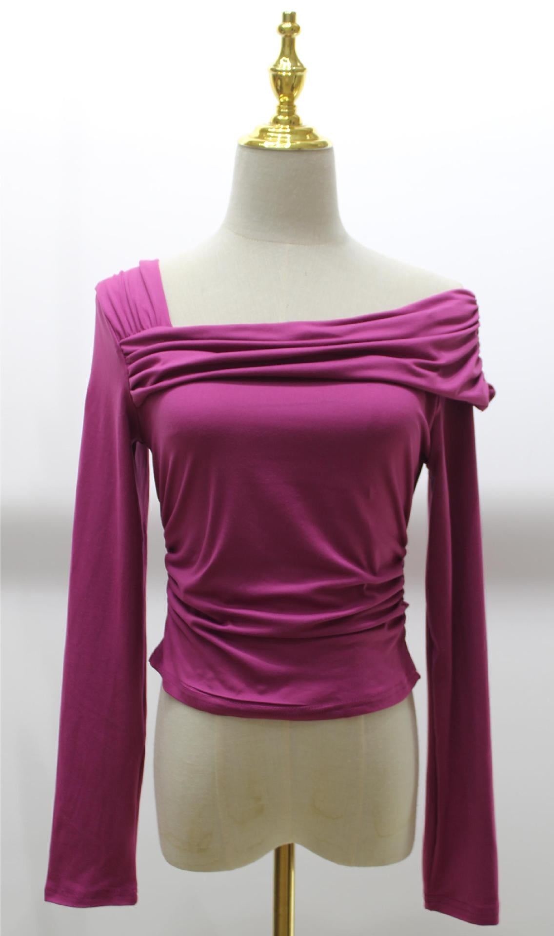 Asymmetric One Shoulder Ruched Knit Top - Granita - 1