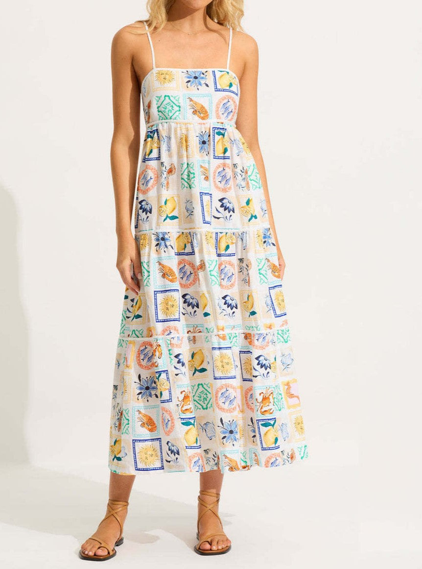 Tile Print Tiered Cami Maxi Dress - White - 2