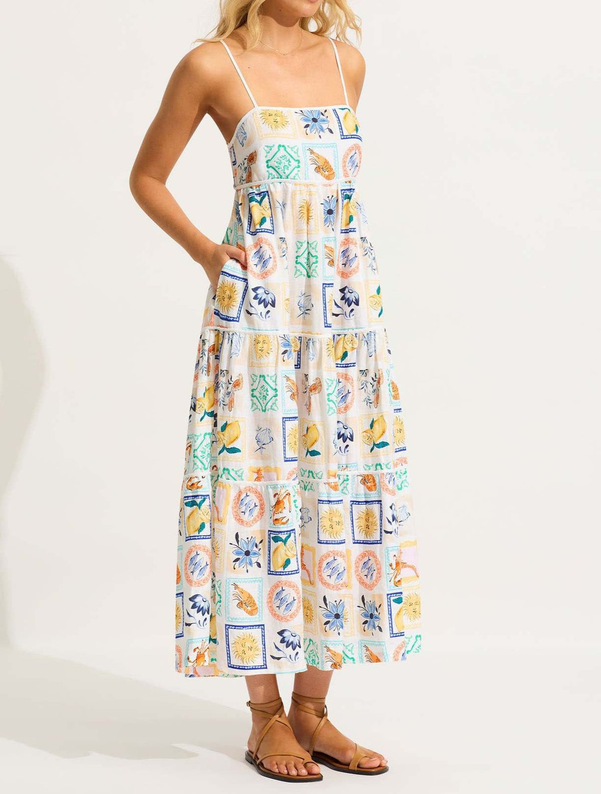 Tile Print Tiered Cami Maxi Dress
