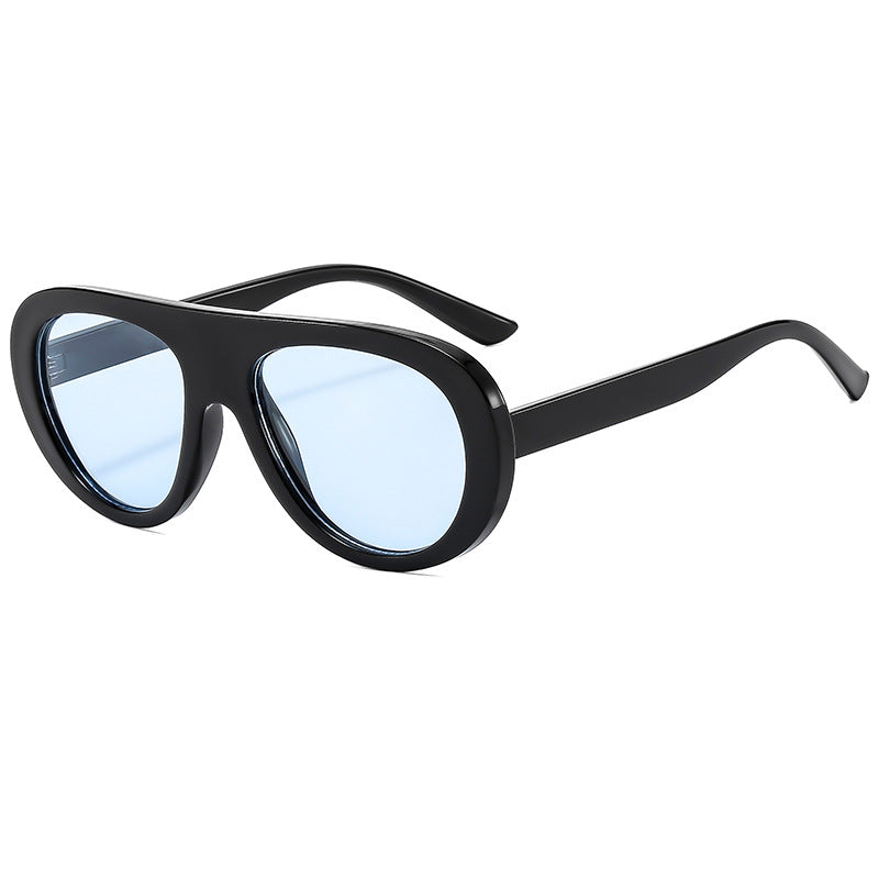 Chunky Oval Flat Top Sunglasses - Blue
