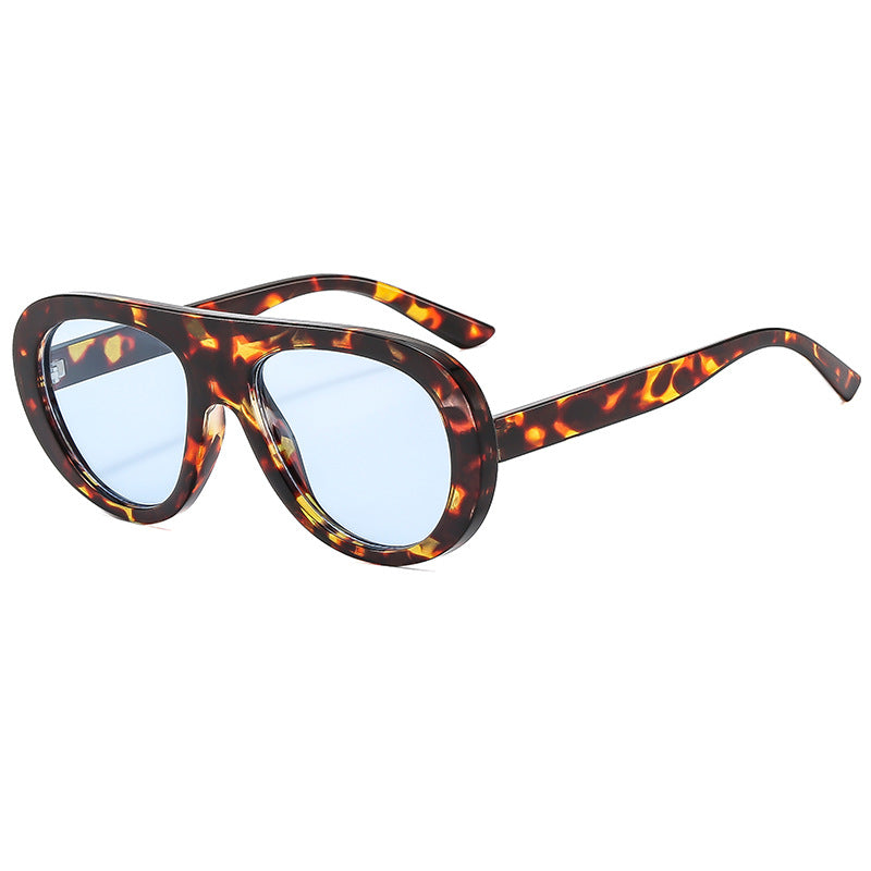 Chunky Oval Flat Top Sunglasses - Leopard_B