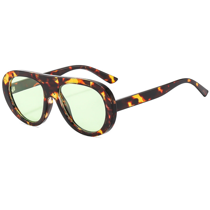 Chunky Oval Flat Top Sunglasses - Leopard_G