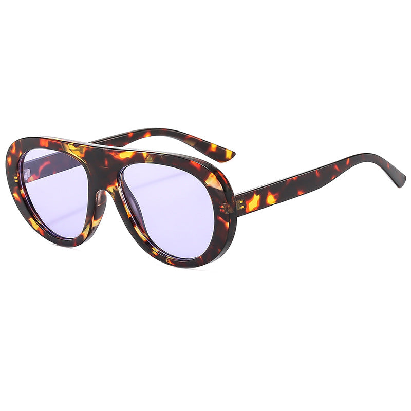 Chunky Oval Flat Top Sunglasses - Leopard_P