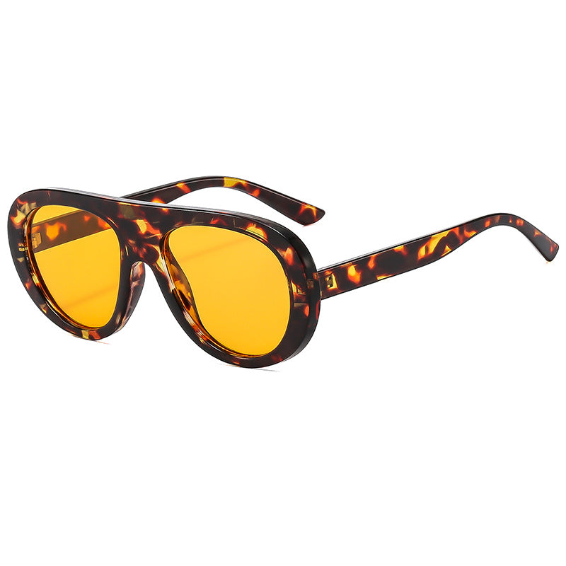 Chunky Oval Flat Top Sunglasses - Leopard_Y