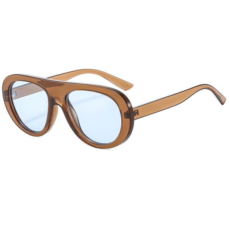 Chunky Oval Flat Top Sunglasses - TeaBlue