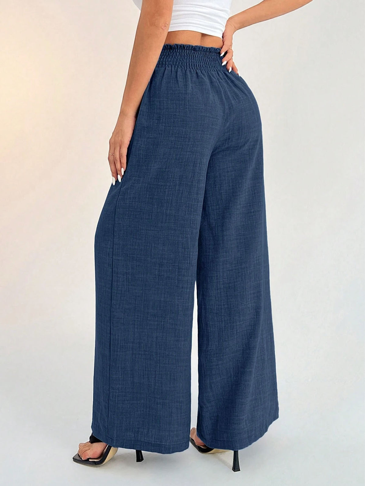 Flowy Palazzo Pants With Elastic Waistband - view 1