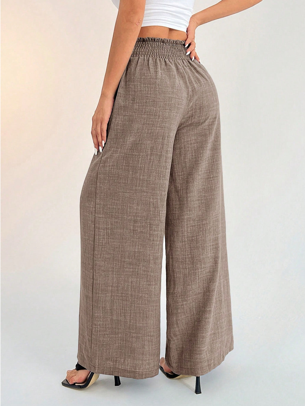 Flowy Palazzo Pants With Elastic Waistband - view 2
