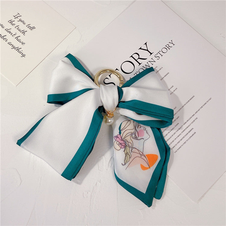 Printed Scarf Bow Keychain Charm - White