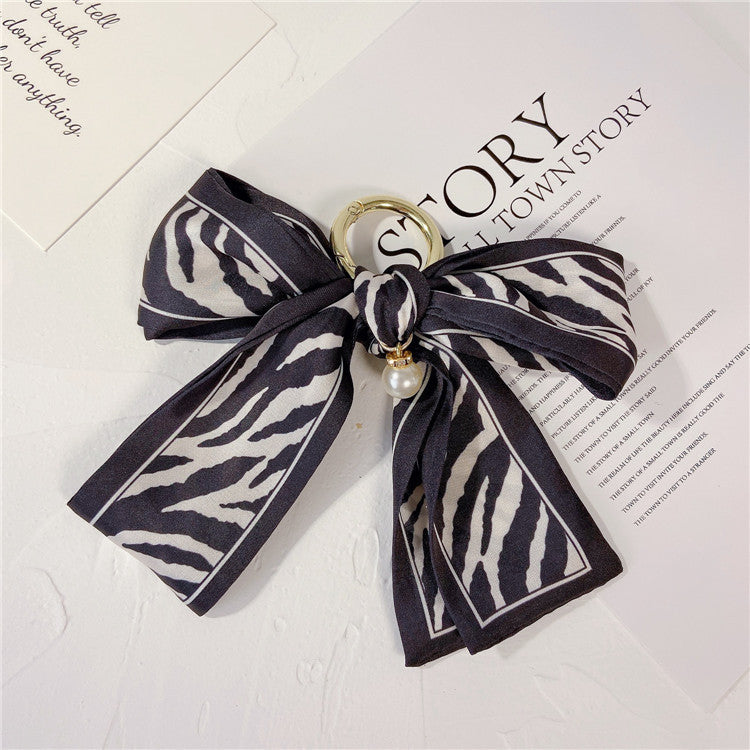 Printed Scarf Bow Keychain Charm - Zebra-B