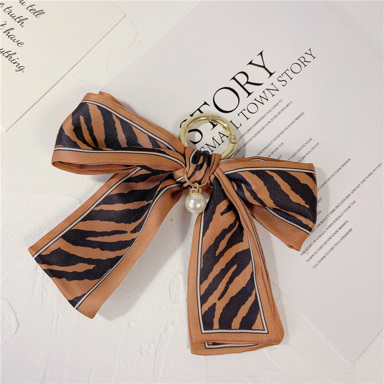 Printed Scarf Bow Keychain Charm - Zebra-C
