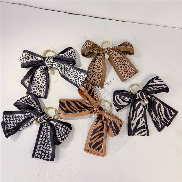 Printed Scarf Bow Keychain Charm