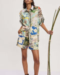 Linen Blend Patchwork Print Shirt Shorts Set - Decor