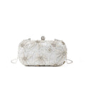 Beaded Floral Rhinestone Box Clutch - Silver