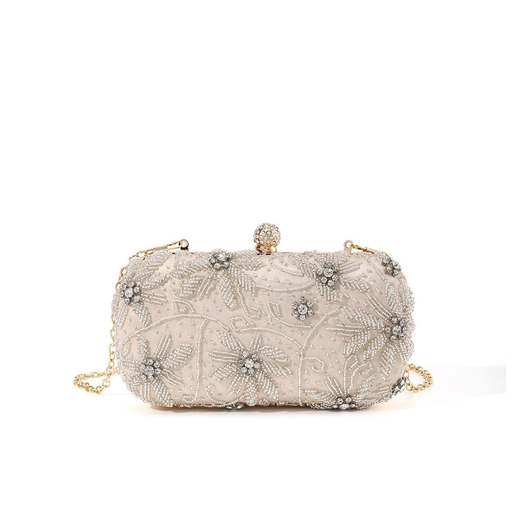 Beaded Floral Rhinestone Box Clutch